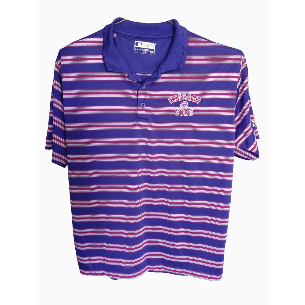 Chicago Cubs Embroidered Polo Mens Sz XL Red White Blue Striped